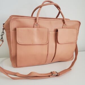 Women's Peach Leather Tote Bag with Front Pockets